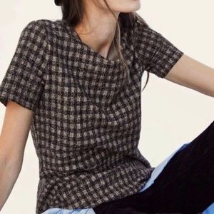 Zara Woman’s Short Sleeve Checkered Ruffle Top Size Small